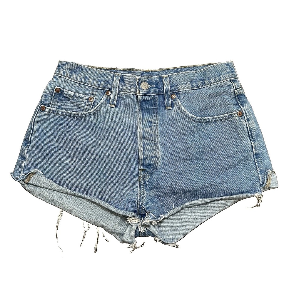 Levis Premium 501 Button-Fly Jean Shorts - Women's 28 - Cut Off Raw Hem